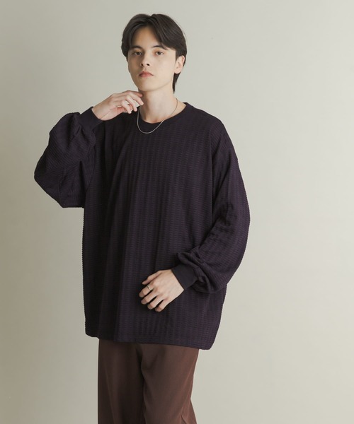 SENSE OF PLACE by URBAN RESEARCH（センスオブプレイスバイアーバンリサーチ）の「ライトワッフルクルーネックロングTシャツ（Tシャツ/カットソー・メンズ・パープル/カーキ/チャコールグレー・LARGE/MEDIUM）」の7枚目の写真