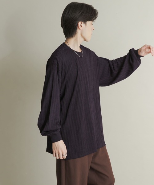 SENSE OF PLACE by URBAN RESEARCH（センスオブプレイスバイアーバンリサーチ）の「ライトワッフルクルーネックロングTシャツ（Tシャツ/カットソー・メンズ・パープル/カーキ/チャコールグレー・LARGE/MEDIUM）」の5枚目の写真