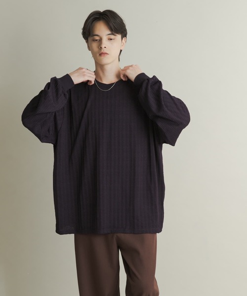 SENSE OF PLACE by URBAN RESEARCH（センスオブプレイスバイアーバンリサーチ）の「ライトワッフルクルーネックロングTシャツ（Tシャツ/カットソー・メンズ・パープル/カーキ/チャコールグレー・LARGE/MEDIUM）」の4枚目の写真