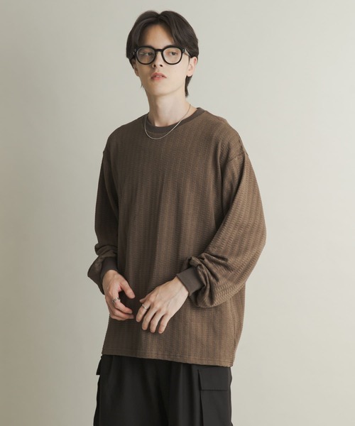 セール】ライトワッフルクルーネックロングTシャツ（Tシャツ