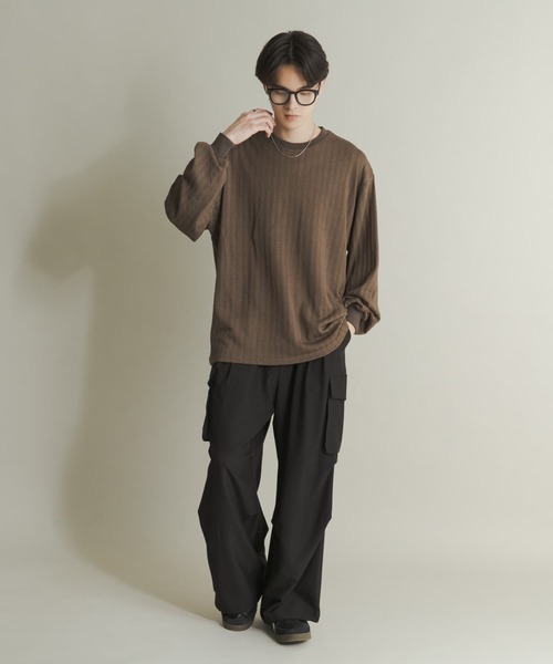 SENSE OF PLACE by URBAN RESEARCH（センスオブプレイスバイアーバンリサーチ）の「ライトワッフルクルーネックロングTシャツ（Tシャツ/カットソー・メンズ・パープル/カーキ/チャコールグレー・LARGE/MEDIUM）」の22枚目の写真