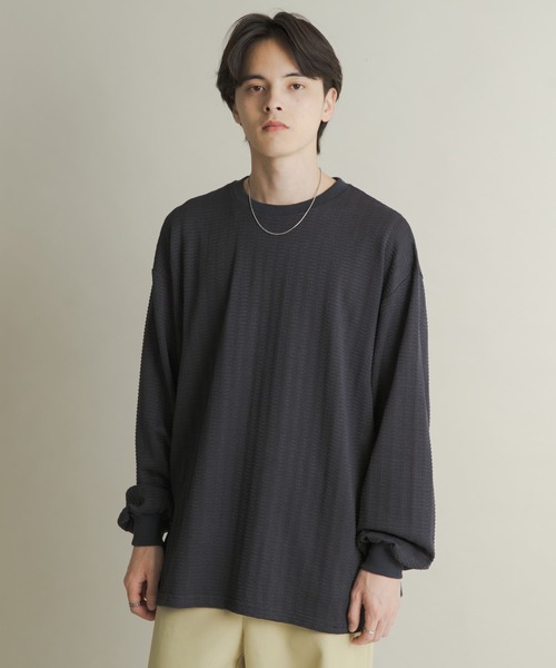 SENSE OF PLACE by URBAN RESEARCH（センスオブプレイスバイアーバンリサーチ）の「ライトワッフルクルーネックロングTシャツ（Tシャツ/カットソー・メンズ・パープル/カーキ/チャコールグレー・LARGE/MEDIUM）」の20枚目の写真