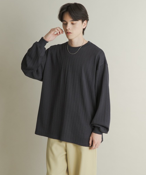 SENSE OF PLACE by URBAN RESEARCH（センスオブプレイスバイアーバンリサーチ）の「ライトワッフルクルーネックロングTシャツ（Tシャツ/カットソー・メンズ・パープル/カーキ/チャコールグレー・LARGE/MEDIUM）」の18枚目の写真