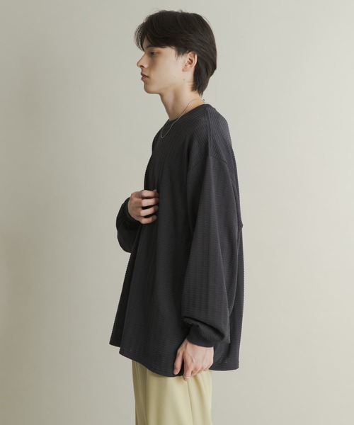 SENSE OF PLACE by URBAN RESEARCH（センスオブプレイスバイアーバンリサーチ）の「ライトワッフルクルーネックロングTシャツ（Tシャツ/カットソー・メンズ・パープル/カーキ/チャコールグレー・LARGE/MEDIUM）」の17枚目の写真