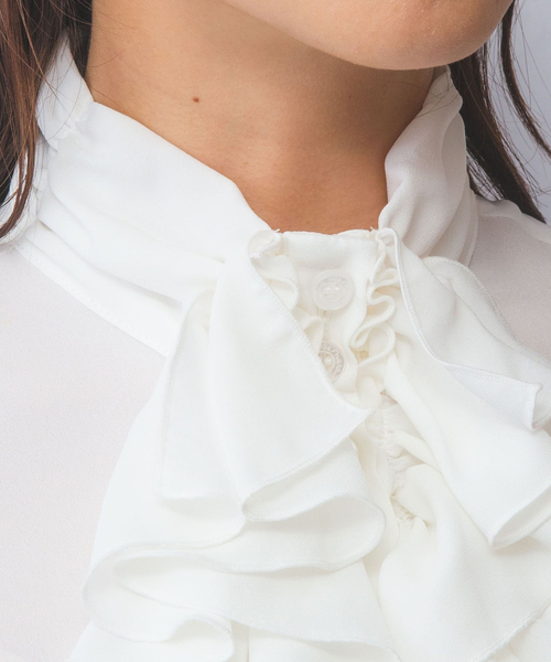 NARACAMICIE(ナラカミーチェ)の「【NARACAMICIE】無地ジョーゼットフリル長袖ブラウスホワイト(シャツ/ブラウス・レディース・ホワイト・S/M/L)」の6枚目の写真