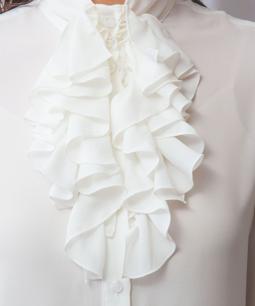 NARACAMICIE(ナラカミーチェ)の「【NARACAMICIE】無地ジョーゼットフリル長袖ブラウスホワイト(シャツ/ブラウス・レディース・ホワイト・S/M/L)」の9枚目の写真