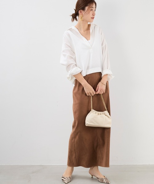 MICA&DEAL（マイカ＆ディール）の「スキッパークロップドシアーブラウス（シャツ/ブラウス・レディース・ブルーグレー/ブラック/ホワイト/ブラウン・FREE）」の7枚目の写真