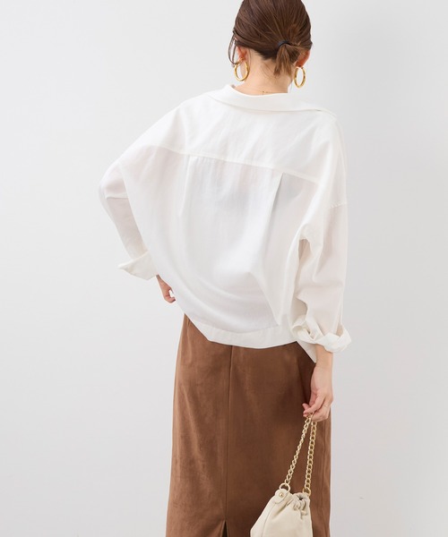 MICA&DEAL（マイカ＆ディール）の「スキッパークロップドシアーブラウス（シャツ/ブラウス・レディース・ブルーグレー/ブラック/ホワイト/ブラウン・FREE）」の9枚目の写真