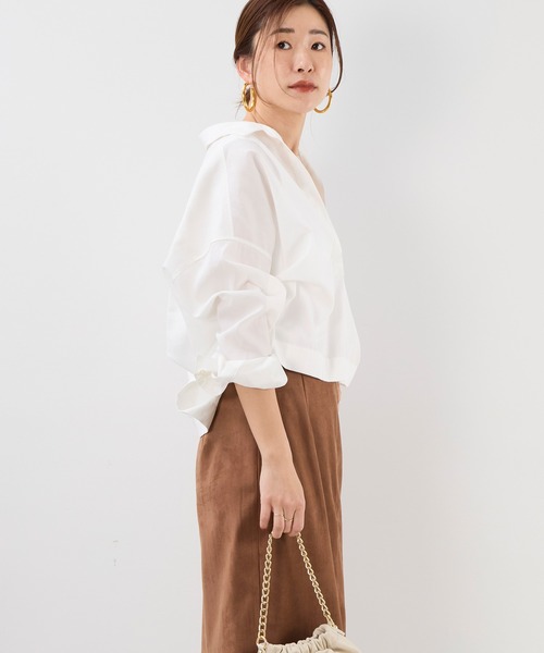 MICA&DEAL（マイカ＆ディール）の「スキッパークロップドシアーブラウス（シャツ/ブラウス・レディース・ブルーグレー/ブラック/ホワイト/ブラウン・FREE）」の10枚目の写真