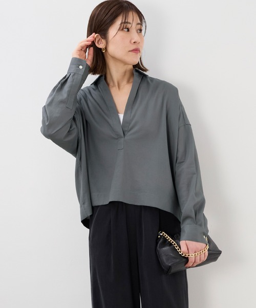 MICA&DEAL（マイカ＆ディール）の「スキッパークロップドシアーブラウス（シャツ/ブラウス・レディース・ブルーグレー/ブラック/ホワイト/ブラウン・FREE）」の22枚目の写真