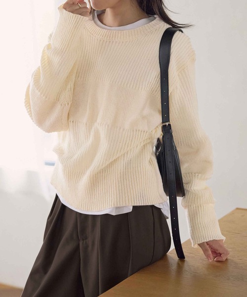 CHAN ME(チャンミ)の「オーバーサイズメッシュニット(ニット/セーター・レディース・ブラック/アイボリー/ブラウン・LARGE/MEDIUM)」の2枚目の写真