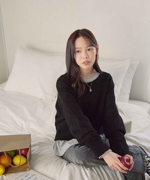 CHAN ME(チャンミ)の「オーバーサイズメッシュニット(ニット/セーター・レディース・ブラック/アイボリー/ブラウン・LARGE/MEDIUM)」の22枚目の写真