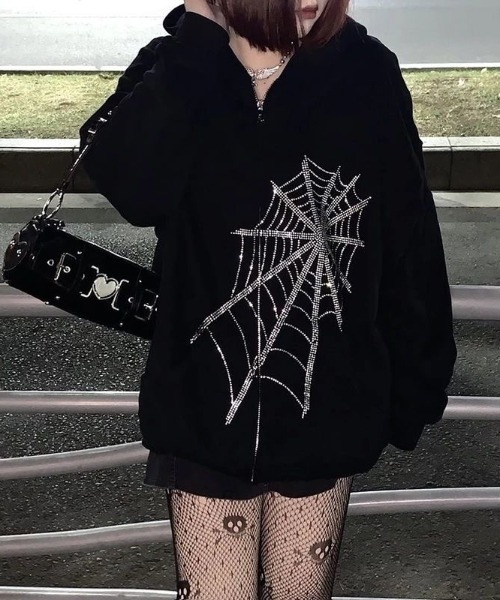 セール】蜘蛛の巣柄ストーンスウェットパーカー（パーカー）｜ViViDAY