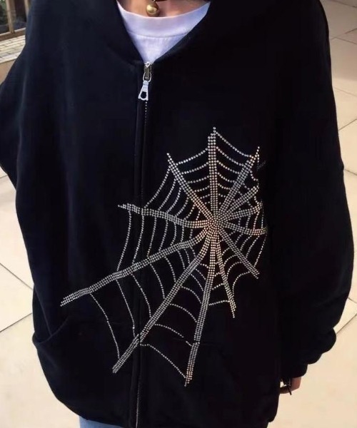 ACE　スパンコール付き蜘蛛の巣パーカー S ACE スパンコール付き蜘蛛の巣パーカー S ACE様専用 スパンコール付き