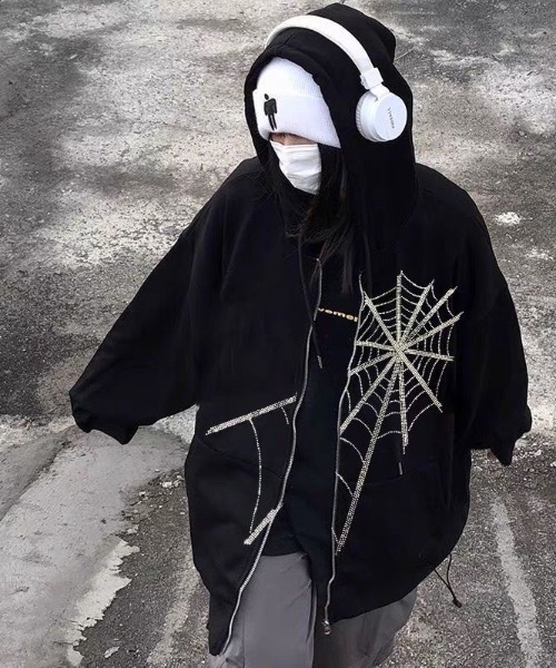 セール】蜘蛛の巣柄ストーンスウェットパーカー（パーカー）｜ViViDAY
