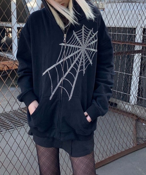セール】蜘蛛の巣柄ストーンスウェットパーカー（パーカー）｜ViViDAY