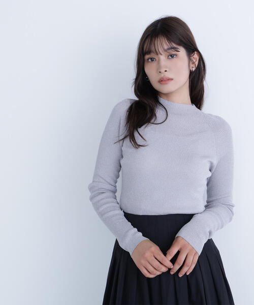 ライトグレー ラメハイネックリブニットセーター ◇ハイネックラメリブニット（ニット/セーター）｜NATURAL BEAUTY