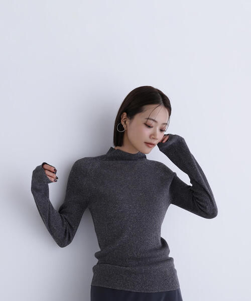 ライトグレー ラメハイネックリブニットセーター ◇ハイネックラメリブニット(ニット/セーター)|NATURAL