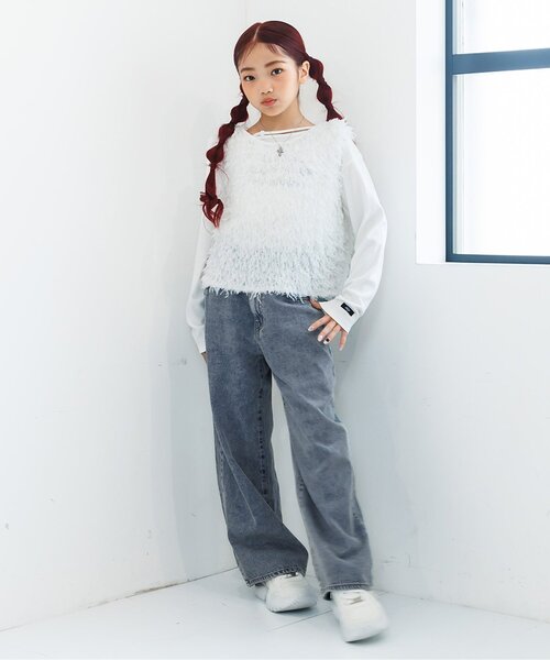algy（アルジー）の「デニムワイドパンツ（デニムパンツ・キッズ・グレー/サックスブルー・SMALL/X-SMALL/XX-SMALL/MEDIUM）」の12枚目の写真