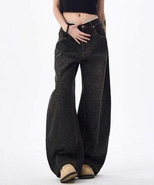 セール】25aw グラデーションレオパードワイドデニム（デニムパンツ