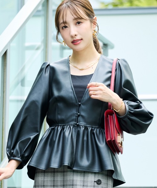 ピンキーアンドダイアン◆ラリエットネックレスブラウス ブラック 38 ベルベットコンビギャザーブラウス | PINKY&DIANNE（ピンキー&ダイアン