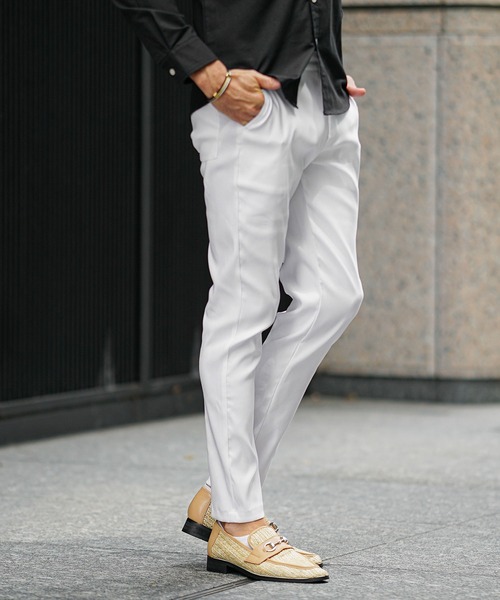 ツイルスキニーパンツ メンズ スリム ストレッチ チノパン 黒 白 茶色