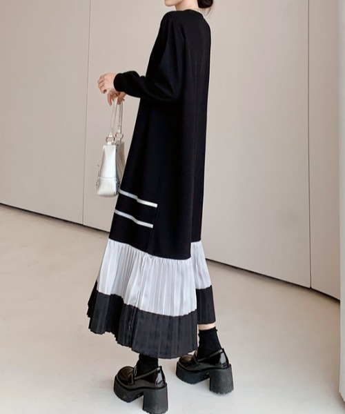 Aelina（エリナ）の「クルーネック配色長袖ワンピース（ワンピース・レディース・ブラック・XL/L/XXL）」の11枚目の写真