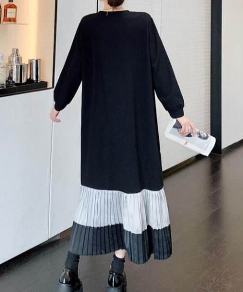 Aelina（エリナ）の「クルーネック配色長袖ワンピース（ワンピース・レディース・ブラック・XL/L/XXL）」の5枚目の写真