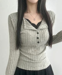 VIVID LADY（ビビッドレディー）の「レースドッキング リブニットトップス（Tシャツ/カットソー）」