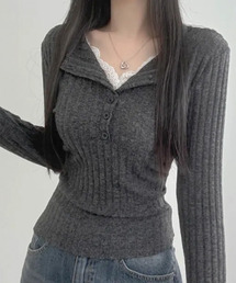 VIVID LADY（ビビッドレディー）の「レースドッキング リブニットトップス（Tシャツ/カットソー）」