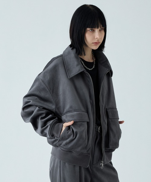 VELNUS（ベルナス）の「【VELNUS】Cropped double-zip corduroy blouson / クロップドダブルジップコーデュロイブルゾン（ブルゾン・メンズ・ブラック/チャコールグレー・S/M/L）」の9枚目の写真