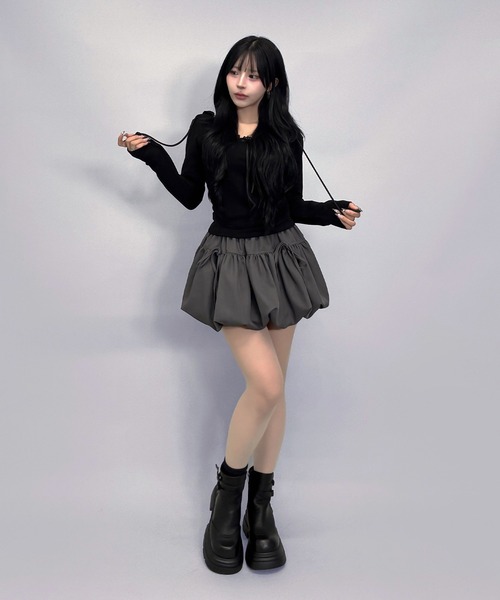 FOLLOWIN（フォロウィン）の「【インナーパンツ仕様】バルーン＆リボンデイテイルミニスカート（スカート・レディース・グレー/ブラック/ホワイト・LARGE/MEDIUM/SMALL）」の17枚目の写真