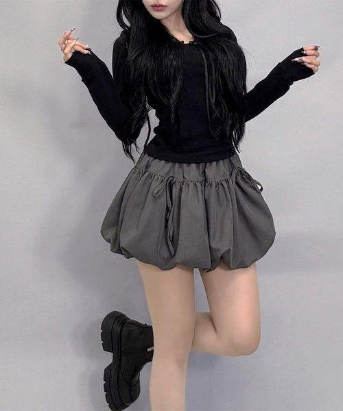 FOLLOWIN（フォロウィン）の「【インナーパンツ仕様】バルーン＆リボンデイテイルミニスカート（スカート・レディース・グレー/ブラック/ホワイト・LARGE/MEDIUM/SMALL）」の13枚目の写真