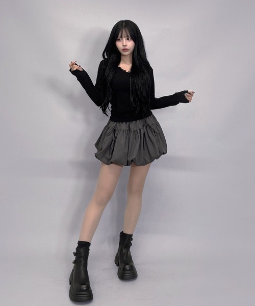 FOLLOWIN（フォロウィン）の「【インナーパンツ仕様】バルーン＆リボンデイテイルミニスカート（スカート・レディース・グレー/ブラック/ホワイト・LARGE/MEDIUM/SMALL）」の16枚目の写真