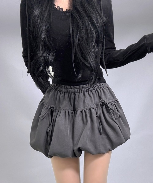 FOLLOWIN（フォロウィン）の「【インナーパンツ仕様】バルーン＆リボンデイテイルミニスカート（スカート・レディース・グレー/ブラック/ホワイト・LARGE/MEDIUM/SMALL）」の12枚目の写真