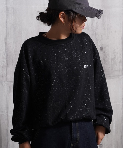 STARTER(スターター)の「STARTER ラメプリント ワイド スウェット 【 セットアップ 対応 】/ STARTER Glitter Print Wide Sweatshirt(スウェット・レディース・ブラウン/ブラック・M/L)」の1枚目の写真