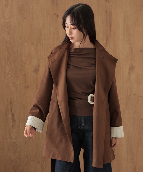 SUWDEE(スーディー)の「roll up sleeve belted wrap coat(その他アウター・レディース・ブラウン・FREE)」の8枚目の写真