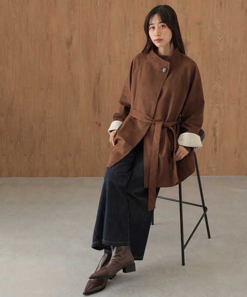 SUWDEE(スーディー)の「roll up sleeve belted wrap coat(その他アウター・レディース・ブラウン・FREE)」の9枚目の写真