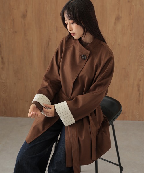 SUWDEE(スーディー)の「roll up sleeve belted wrap coat(その他アウター・レディース・ブラウン・FREE)」の10枚目の写真