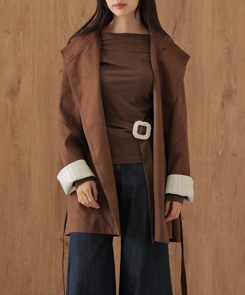 SUWDEE(スーディー)の「roll up sleeve belted wrap coat(その他アウター・レディース・ブラウン・FREE)」の13枚目の写真