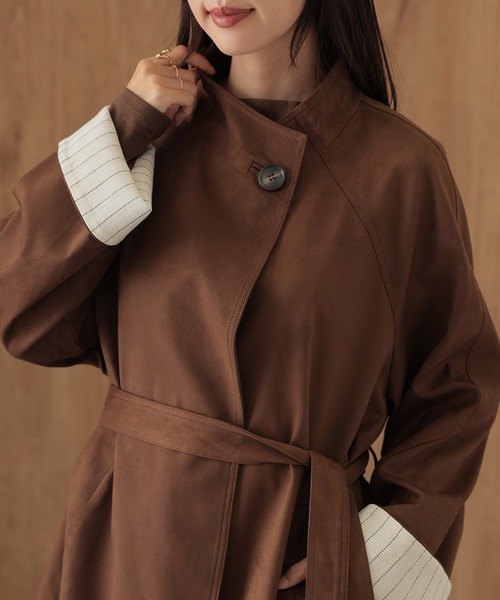 SUWDEE(スーディー)の「roll up sleeve belted wrap coat(その他アウター・レディース・ブラウン・FREE)」の3枚目の写真