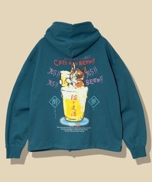 go slow caravan | 空紡糸裏毛 猫と麦酒ヘムスピンドル BOX フーディー(パーカー)