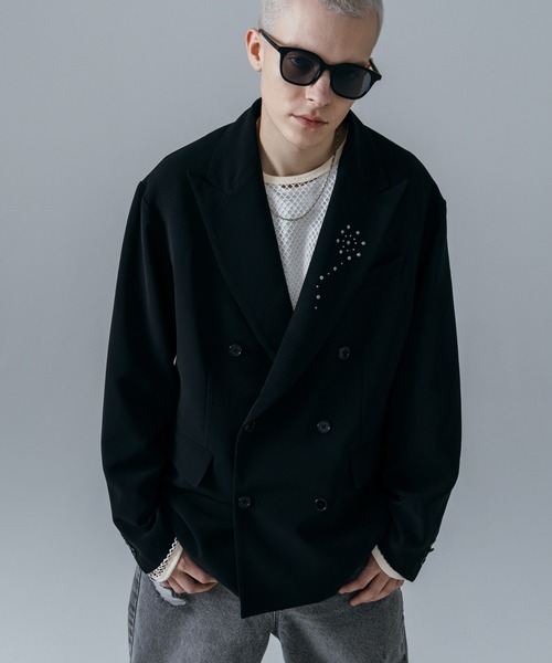 ajouter flow(アジューテフロー)の「【ajouter flow】rhinestone double breasted jacket(テーラードジャケット・メンズ・ストライプ/ブラック・MEDIUM/LARGE)」の6枚目の写真