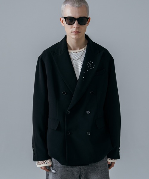 ajouter flow(アジューテフロー)の「【ajouter flow】rhinestone double breasted jacket(テーラードジャケット・メンズ・ストライプ/ブラック・MEDIUM/LARGE)」の7枚目の写真