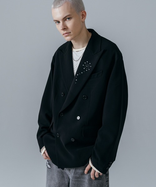 ajouter flow(アジューテフロー)の「【ajouter flow】rhinestone double breasted jacket(テーラードジャケット・メンズ・ストライプ/ブラック・MEDIUM/LARGE)」の9枚目の写真