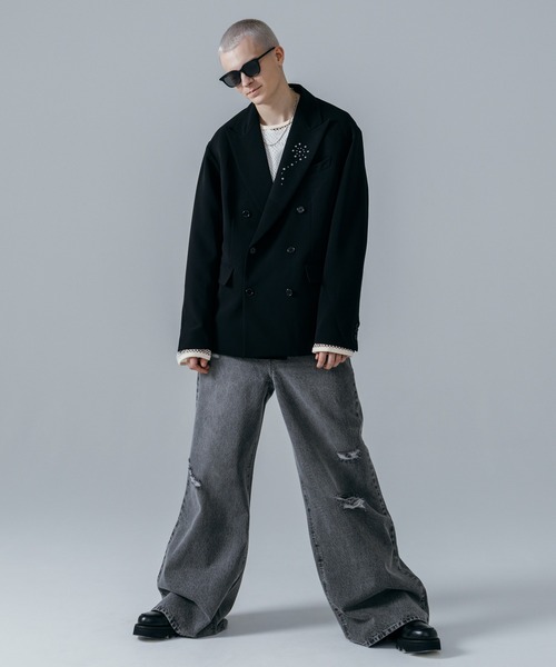 ajouter flow(アジューテフロー)の「【ajouter flow】rhinestone double breasted jacket(テーラードジャケット・メンズ・ストライプ/ブラック・MEDIUM/LARGE)」の5枚目の写真