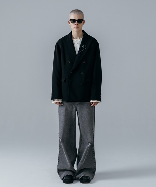 ajouter flow(アジューテフロー)の「【ajouter flow】rhinestone double breasted jacket(テーラードジャケット・メンズ・ストライプ/ブラック・MEDIUM/LARGE)」の3枚目の写真