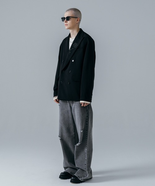 ajouter flow(アジューテフロー)の「【ajouter flow】rhinestone double breasted jacket(テーラードジャケット・メンズ・ストライプ/ブラック・MEDIUM/LARGE)」の4枚目の写真