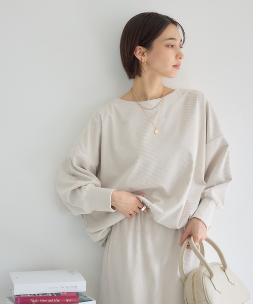 KATHARINE ROSS（キャサリンロス）の「【KATHARINE ROSS】カットコーデュロイプルオーバー（Tシャツ/カットソー・レディース・アイボリー/チャコールグレー・FREE）」の2枚目の写真