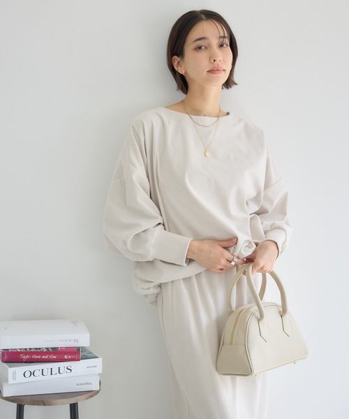 KATHARINE ROSS（キャサリンロス）の「【KATHARINE ROSS】カットコーデュロイプルオーバー（Tシャツ/カットソー・レディース・アイボリー/チャコールグレー・FREE）」の14枚目の写真